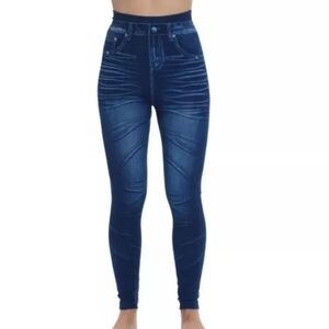 Sofra High-Waisted Seamless Blue Denim Leggings